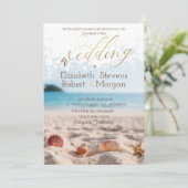 Strand, Zand, Schelpen Bruiloft Kaart (Staand voorkant)