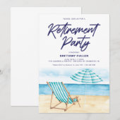 Strand Zand Stoel Pensioen Party Uitnodiging (Voorkant / Achterkant)
