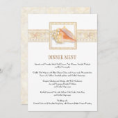 Strand Zand Streep Conch Shell Elegante Bruiloften Menu (Voorkant / Achterkant)