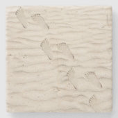 Strand Zand Voetafdrukken Stenen Onderzetter (Voorkant)