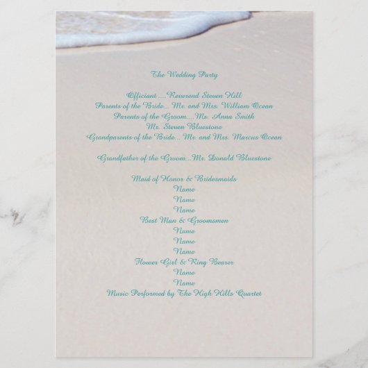 Strand Zand Wedding Ceremony Programma's (Achterkant)