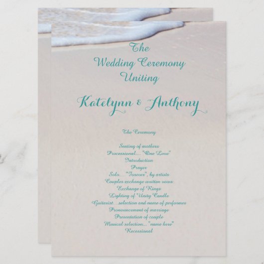 Strand Zand Wedding Ceremony Programma's (Voorkant / Achterkant)