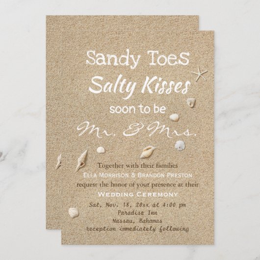 Strand Zand & Wit Typografie Bruiloft Kaart (Voorkant / Achterkant)