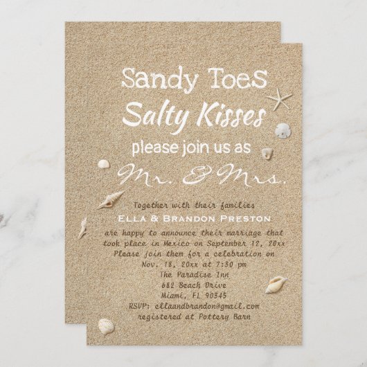 Strand Zand & Wit Typografie Post Bruiloft Kaart (Voorkant / Achterkant)