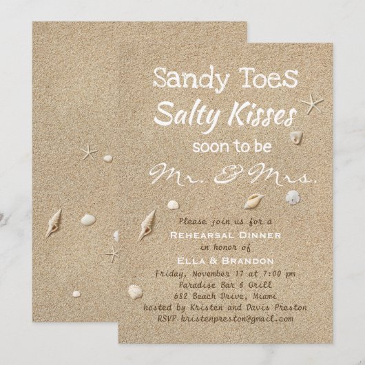 Strand Zand & Witte Typografie Proef Dinersavond Kaart (Voorkant / Achterkant)