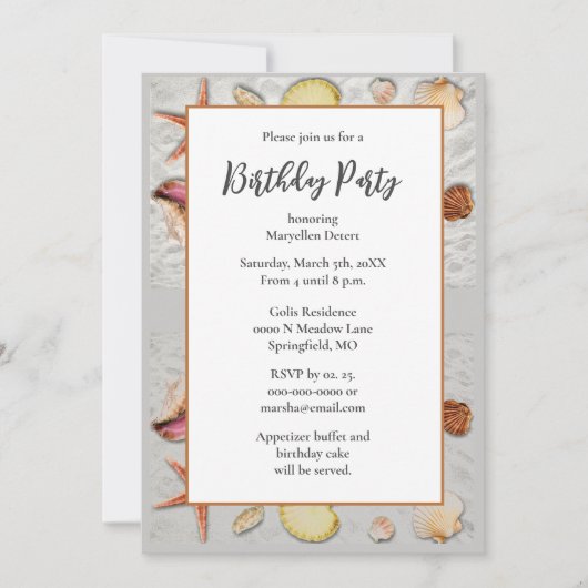 Strand Zand Zeeschelpen Verjaardagsfeest Kaart (Voorkant)
