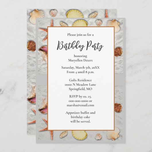 Strand Zand Zeeschelpen Verjaardagsfeest Kaart (Voorkant / Achterkant)