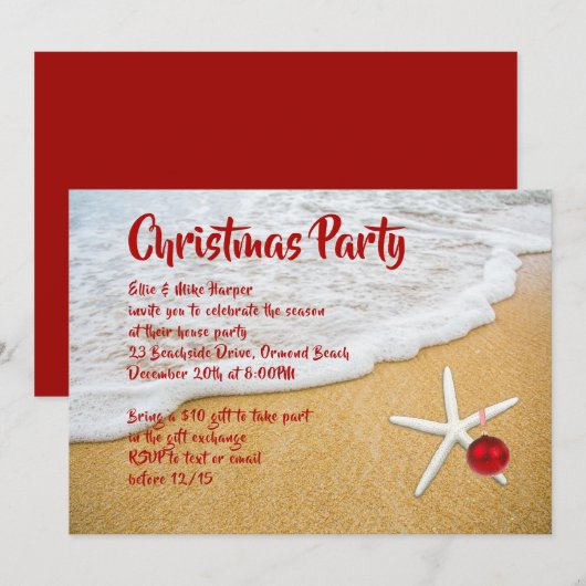 Strand Zand Zeester Kerstfeest Uitnodiging (Voorkant / Achterkant)