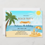 Strand zandkasteel uitnodiging voor verjaardag (Voorkant)