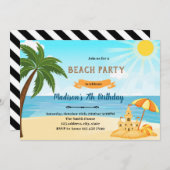 Strand zandkasteel uitnodiging voor verjaardag (Voorkant / Achterkant)