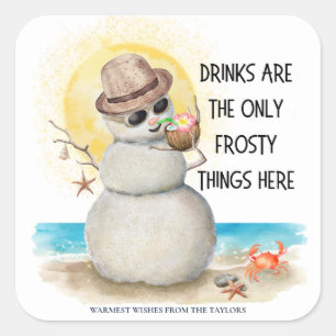 Strand Zandman Bevroren Dranken Kerstmis Vierkante Sticker