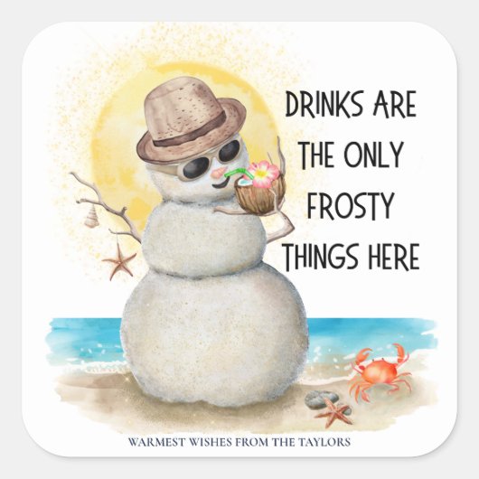 Strand Zandman Bevroren Dranken Kerstmis Vierkante Sticker (Voorkant)