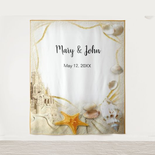 Strand Zandschattelhouw Bruidsfoto Achtergrond Wandkleed (Voorkant)