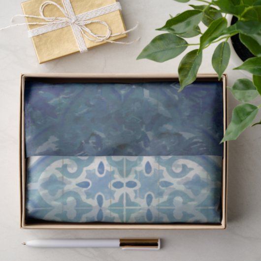  strand Zee Blauw witte tegel patroon Tissuepapier (Geschenk)