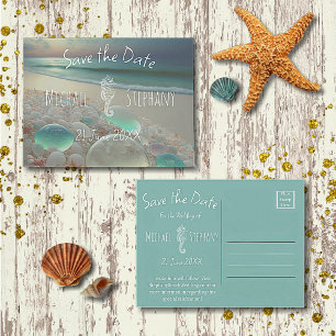 Strand Zee Glas Zeepaard Save the Date Uitnodiging Briefkaart