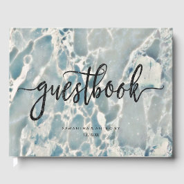 Strand Zee Glass Ocean Blues Aqua Wedding Monogram Gastenboek