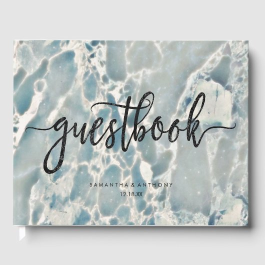 Strand Zee Glass Ocean Blues Aqua Wedding Monogram Gastenboek (Voorkant)