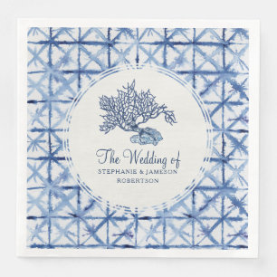 Strand Zee Koraal Shibori Navy Blue Ocean Wedding Servet