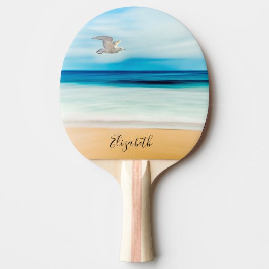 Strand zee oceaan zomer monogram naam tafeltennisbatje (Voorkant)