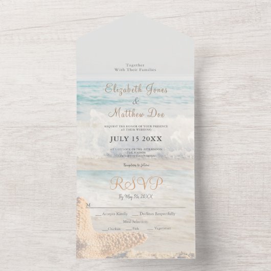 Strand Zee/Oceanside bruiloft All In One Uitnodiging (Binnen)