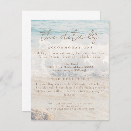 Strand Zee/Oceanside bruiloft details Informatiekaartje (Voorkant / Achterkant)