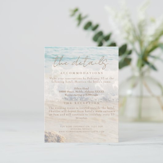 Strand Zee/Oceanside bruiloft details Informatiekaartje (Staand voorkant)