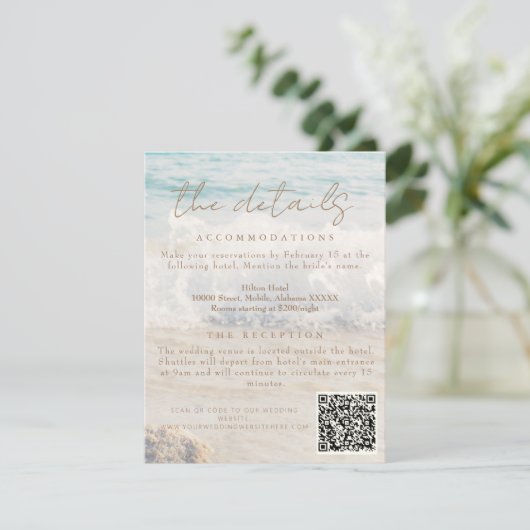 Strand Zee/Oceanside bruiloft details Informatiekaartje (Staand voorkant)