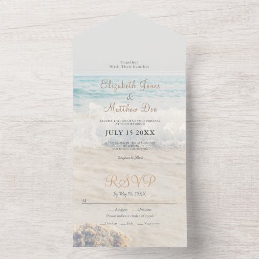 Strand Zee/Oceanside Tropische bruiloft All In One Uitnodiging (Binnen)