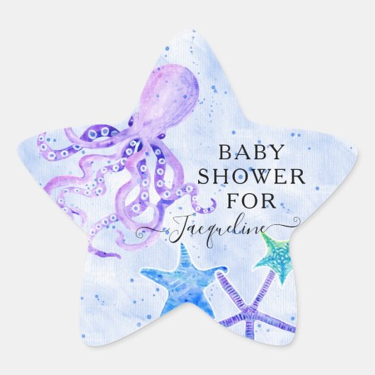 Strand Zee Paarse Octopus Zeesterren Baby shower Ster Sticker (Voorkant)