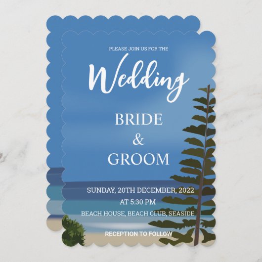 Strand Zee Pine Tree Beach Bruiloft Kaart (Voorkant / Achterkant)