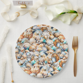 Strand zee schelpen iriserende collage nautische c papieren bordje