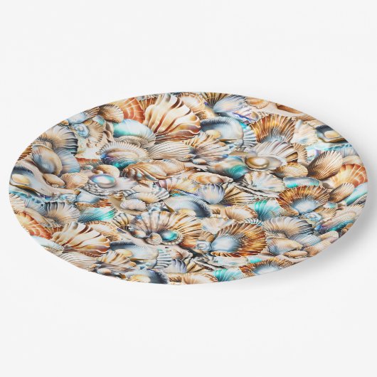 Strand zee schelpen iriserende collage nautische c papieren bordje (Gekanteld)