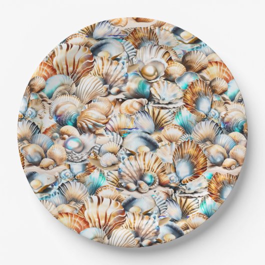Strand zee schelpen iriserende collage nautische c papieren bordje (Voorkant)