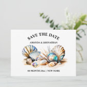 Strand zee schelpen iriserende nautische kust chiq save the date (Staand voorkant)