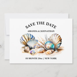 Strand zee schelpen iriserende nautische kust chiq save the date