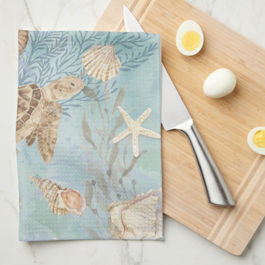 Strand Zee Schildpad Oceaan Zeepaardschelpen Zeest Theedoek (Quarter Fold)