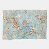 Strand Zee Schildpad Oceaan Zeepaardschelpen Zeest Theedoek (Horizontaal)
