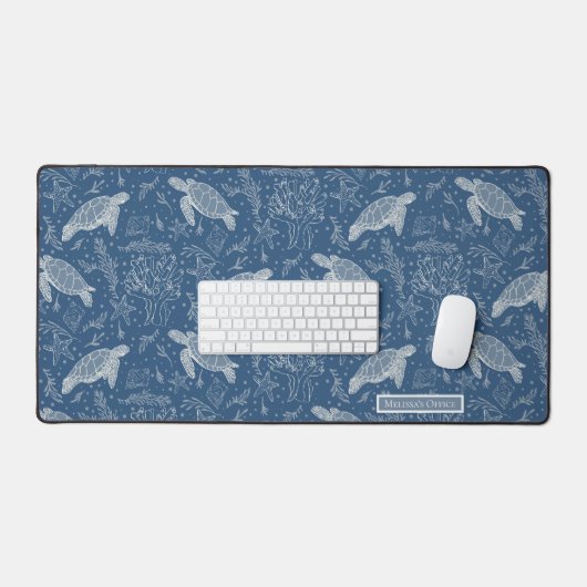 Strand Zee Schildpadden Kustkoraal lijn Art Navy B Bureaumat (Keyboard & Muis)
