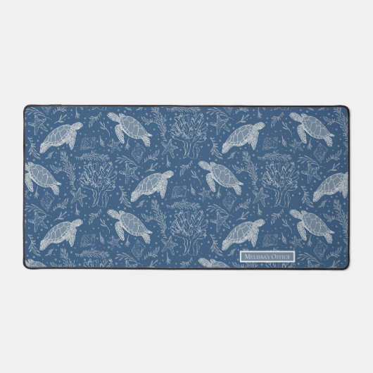 Strand Zee Schildpadden Kustkoraal lijn Art Navy B Bureaumat (Voorkant)
