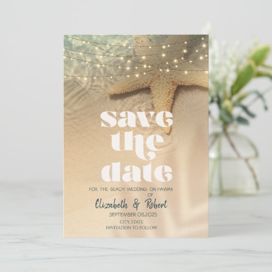 Strand Zee ster String Lights Save The Date (Staand voorkant)