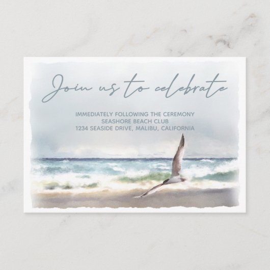 Strand Zee Vogel Waterverf Bruiloft Receptie Informatiekaartje (Voorkant)