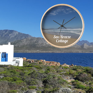 Strand Zee Zand Blauw en Wit Moderne Fototekst