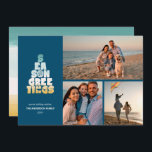 Strand Zeeen en groeten Feestdagenkaart<br><div class="desc">Leuk strandseizoen Groeten in een grillig typografisch ontwerp in strandkleuren met zand dollar en vis accenten en 3 foto's. Strandkleurpatroon op de achterkant. FOTO TIP: Voor het beste resultaat, kies foto's met het onderwerp in het midden en / of pre-cropt het naar een vergelijkbare vorm zoals getoond voordat het uploaden....</div>