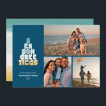 Strand Zeeen en groeten Feestdagenkaart<br><div class="desc">Leuk strandseizoen Groeten in een grillig typografisch ontwerp in strandkleuren met zand dollar en vis accenten en 3 foto's. Strandkleurpatroon op de achterkant. FOTO TIP: Voor het beste resultaat, kies foto's met het onderwerp in het midden en / of pre-cropt het naar een vergelijkbare vorm zoals getoond voordat het uploaden....</div>