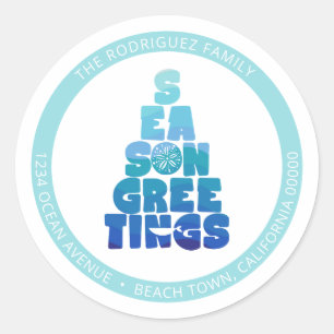 Strand Zeeen en groeten Ronde Sticker