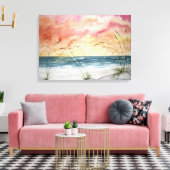 strand zeegezicht waterverf schilderij canvas afdruk (Insitu (Woonkamer))