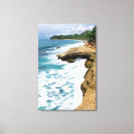 Strand Zeekant Klif Golf Schuim Landschap Foto Canvas Afdruk