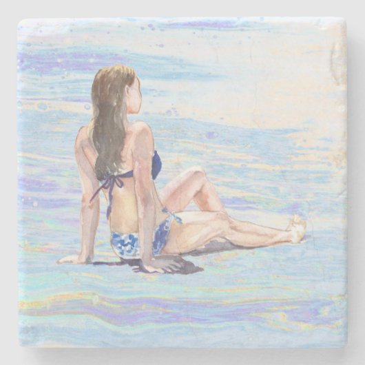 *~* Strand Zeekust Vrouw AR29 kunst Stenen Onderzetter (Voorkant)