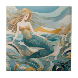 Strand Zeemeermin bij het Zee Turquoise Gold Recht Tegeltje