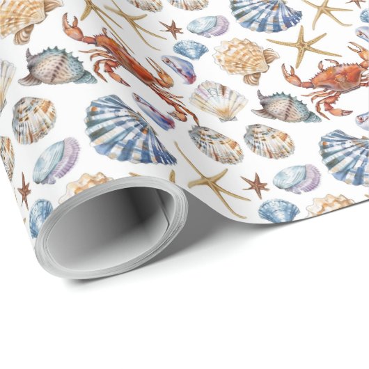 Strand Zeeschelp Zeester Krab Thema Cadeaupapier (Rol Hoek)